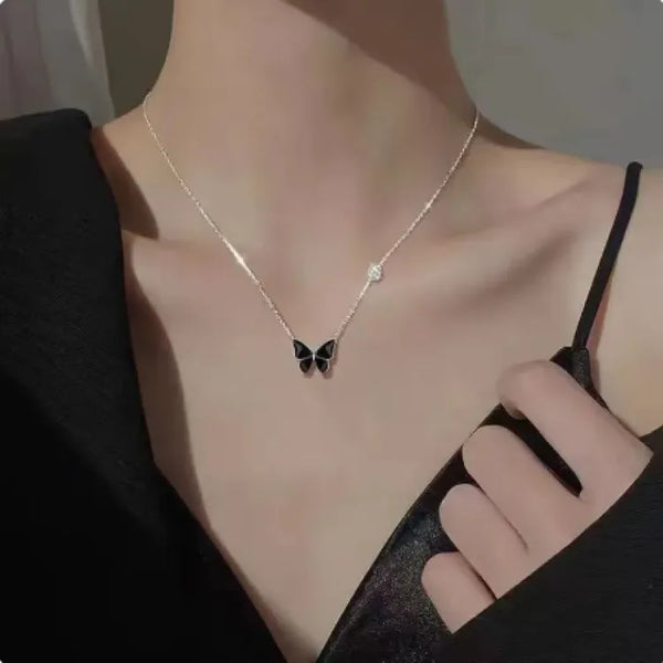 Versatile Black Butterfly Pendant Necklace Personality Collar Chain Light Luxury Jewellery For Women