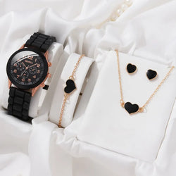 Fopul Mall Stylish and Chic 5pcs Watch Set for Women: Luxury Watch with Butterfly Necklace Earrings Bracelet