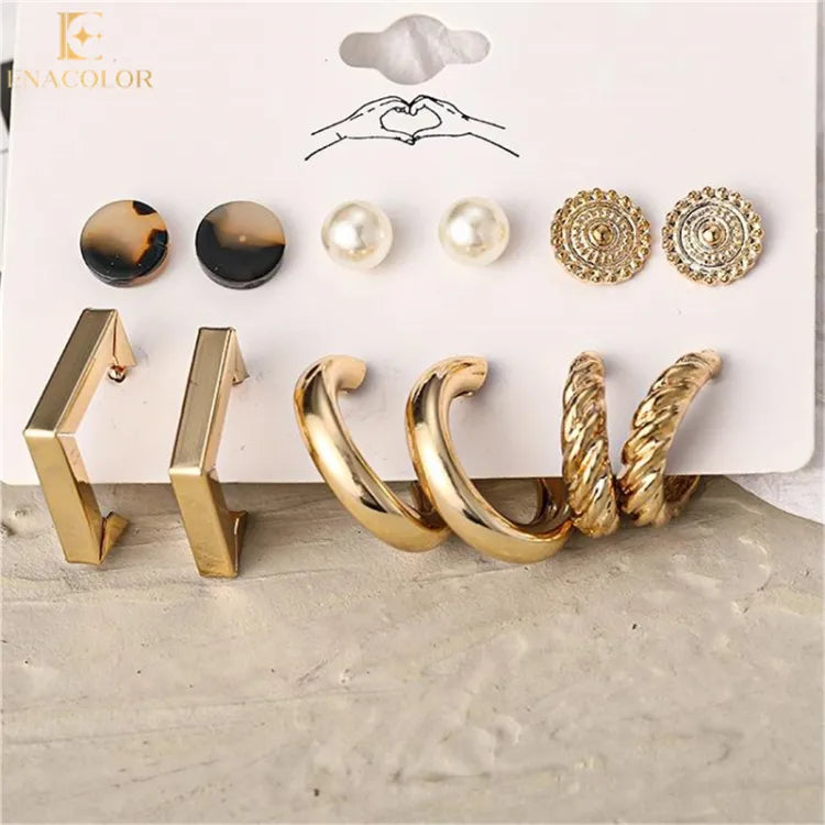 Enacolor Set Earrings Women New 6Pair Set Geometric Earrings Set