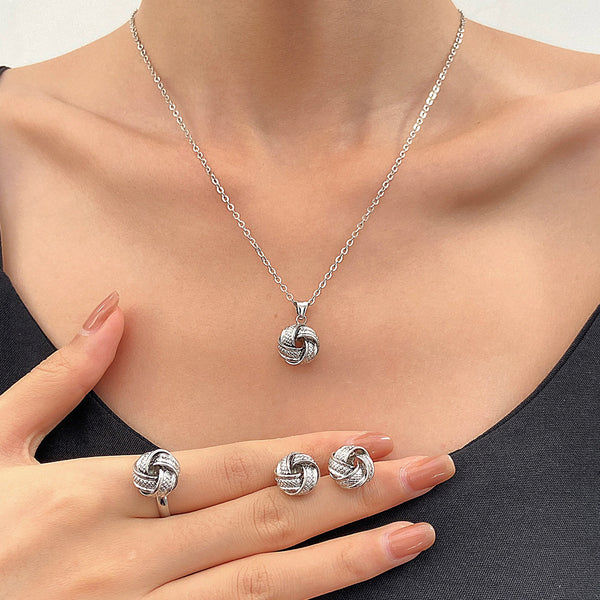 Europe and America ins Wind Twisted Knot Jewelry Set Female Creative Knotted Necklace Earrings Ring Twist Set Jewelry