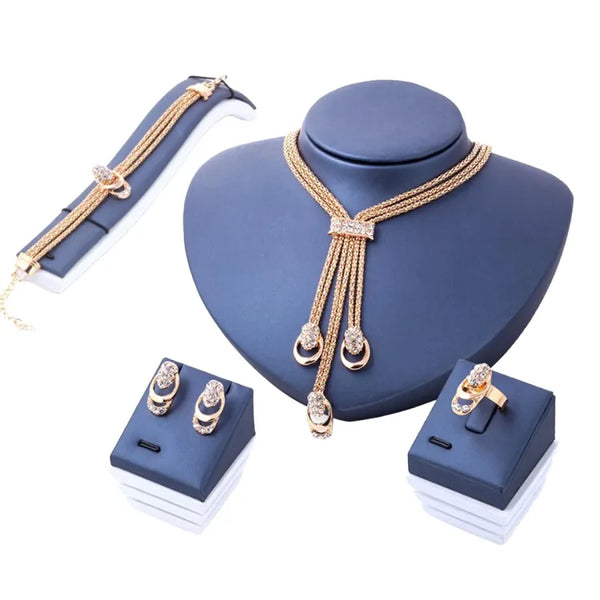 Crystal Necklace Bracelet Ring Earrings Tassel Bridesmaid Wedding Jewelry Set