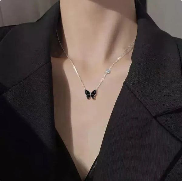 Versatile Black Butterfly Pendant Necklace Personality Collar Chain Light Luxury Jewellery For Women