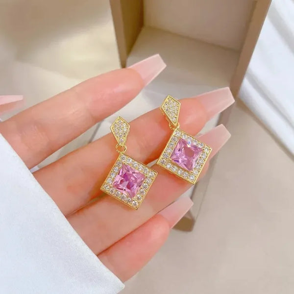 Exquisite Geometry Square Necklace Earrings Bracelet Jewelry Set Charm Ladies Jewelry Fashion Bridal Accessory Set Romantic Gift